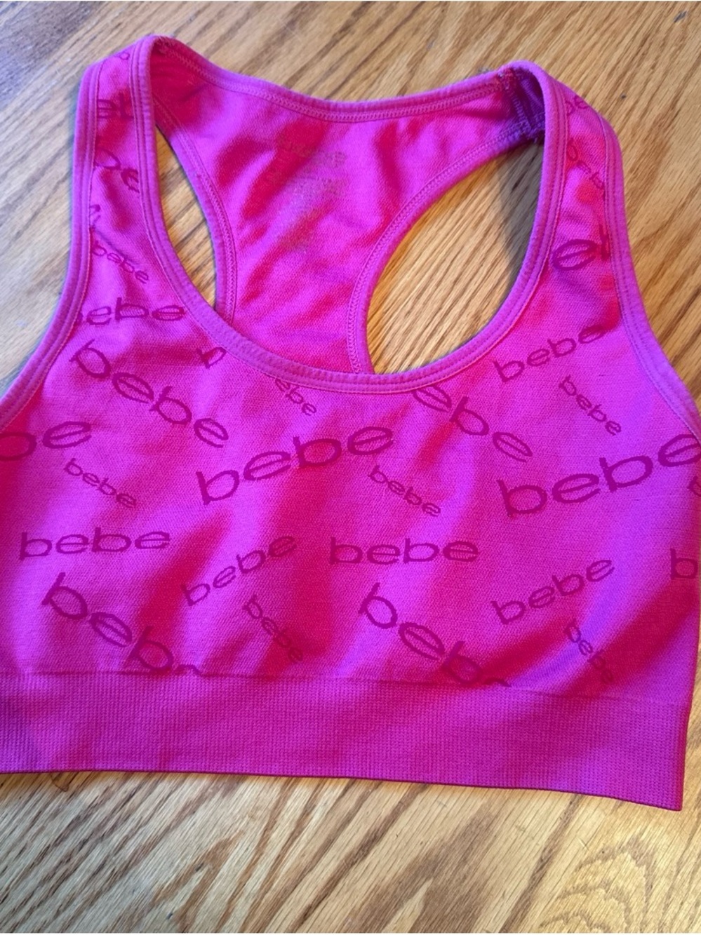 bebe Hot Pink Logo Racerback Sports Bra